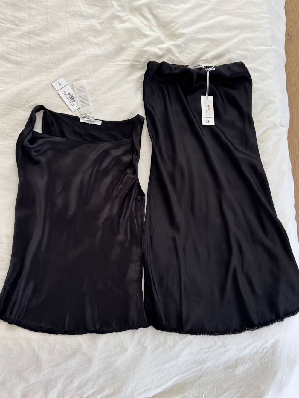 Pharaoh Satin top and skirt set in black